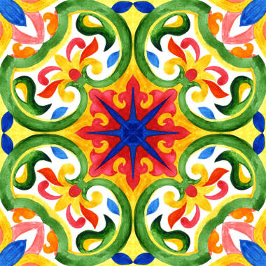 葡萄牙 azulejo 瓷磚。水彩的無縫模式