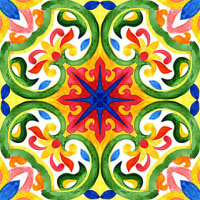 葡萄牙 azulejo 瓷砖。水彩的无缝模式