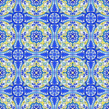 葡萄牙 azulejo 瓷砖。水彩的无缝模式