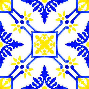 葡萄牙 azulejo 瓷磚。水彩的無縫模式