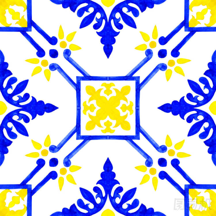 葡萄牙 azulejo 瓷磚。水彩的無(wú)縫模式