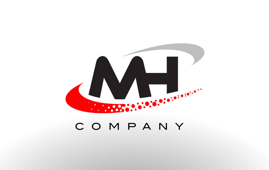 红色点缀 mh 现代字母标志设计旋风 红色点缀 mh 现代字母标志设计旋风