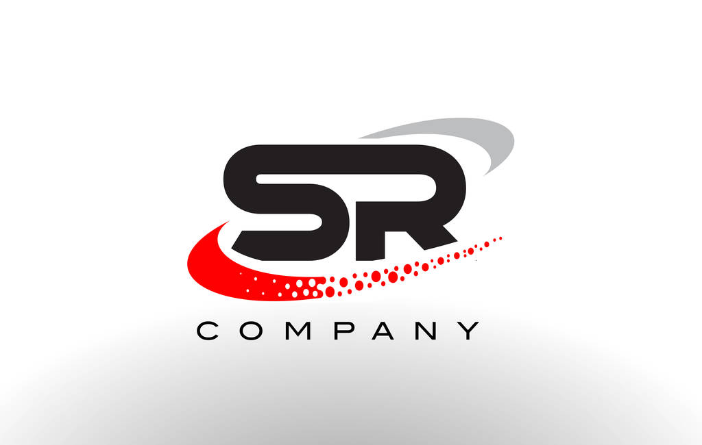 Sr 现代字母标志设计与红色点缀旋风