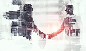 与大企业的合并。混合媒体图片