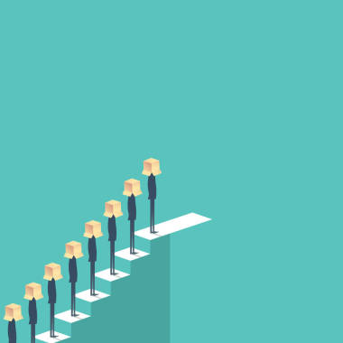 职业生涯商机与商人站在楼梯上的队列