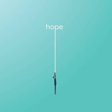 掛在一根繩子從詞希望的商人。幫助，援助處于困境中的象