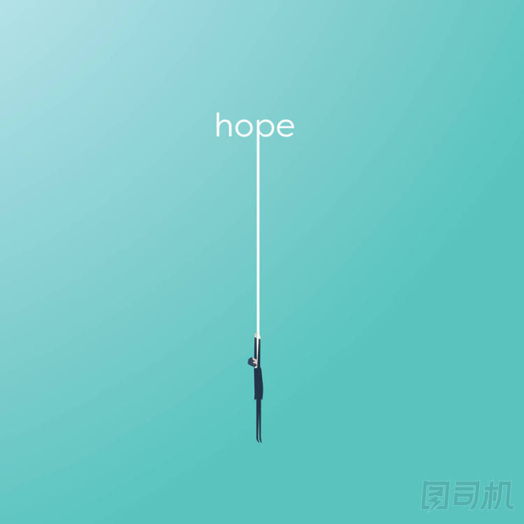 掛在一根繩子從詞希望的商人。幫助，援助處于困境中的象