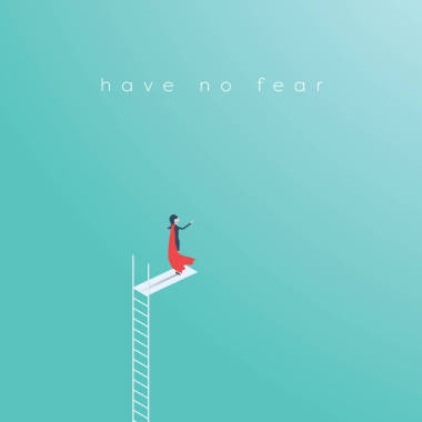 商業(yè)女人超級英雄站在梯子上或高游泳池旁跳。在商業(yè)生涯中女人權(quán)力象