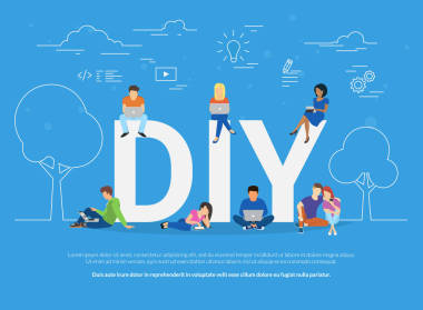 Diy 概念圖的年輕人使用設(shè)備看教程和生活黑客