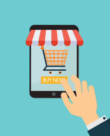 在線購物車購物平板電腦。矢量圖