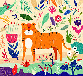 手画的虎和花图片