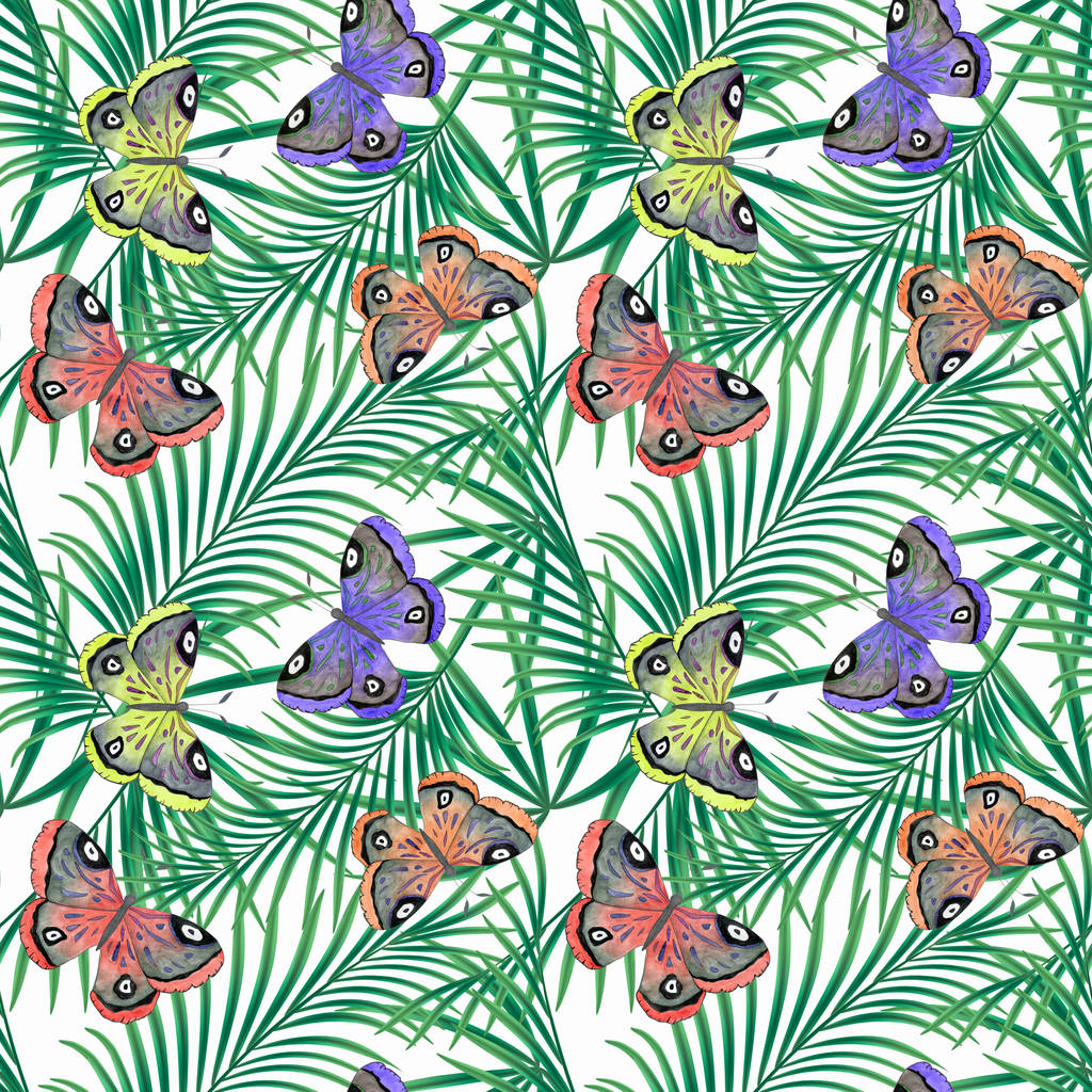 无缝水彩图案与蝴蝶