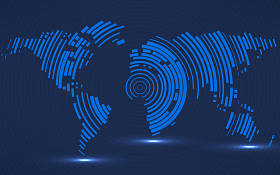 径向线，技术风格抽象的世界地图。矢量