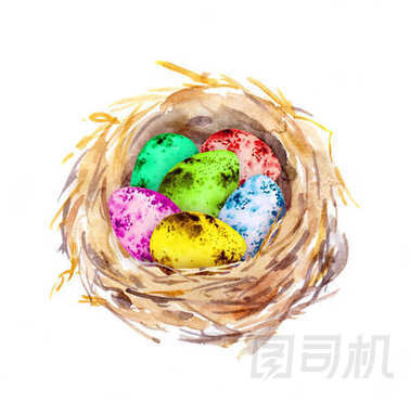 巢與復(fù)活節(jié)彩蛋。水彩