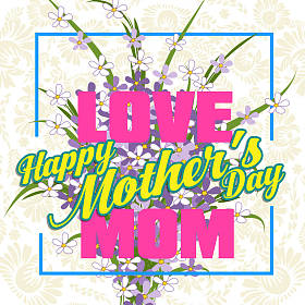 快乐的母亲节刻字。母亲一天的问候卡与花