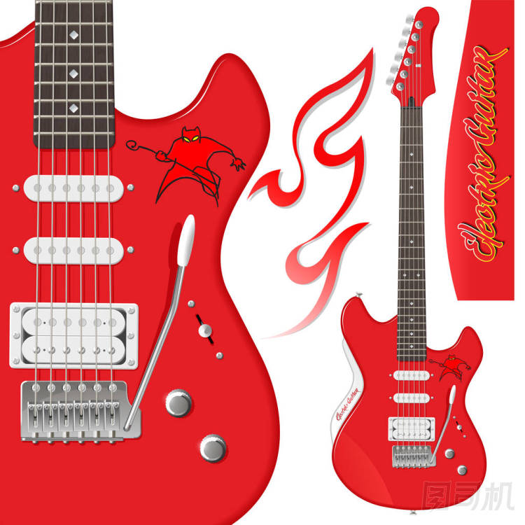紅色的電吉他的詳細(xì)的圖紙