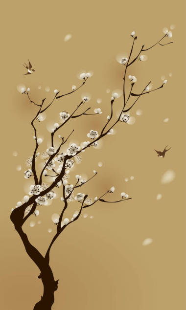 開(kāi)花的樹(shù)和燕子