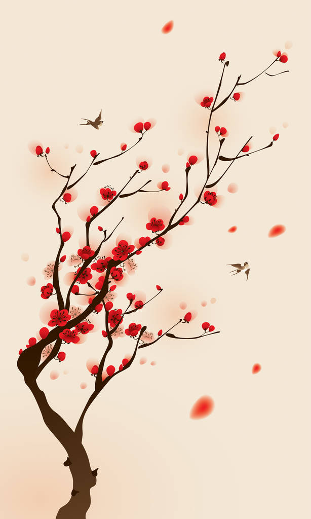 开花的树和燕子图片