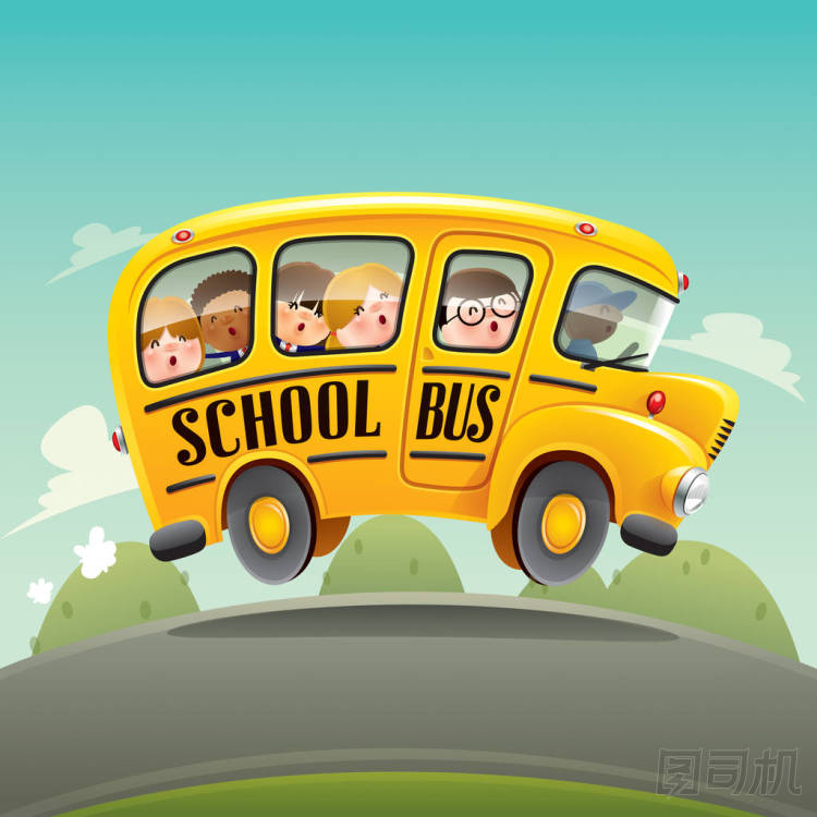 在路的學生的校車圖片
