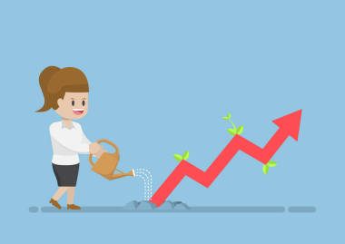 女商人澆水業(yè)務圖，Gr 增長通過