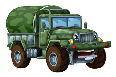 卡通快乐军用卡车与蓄水池图片