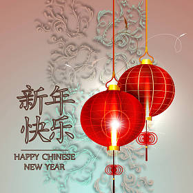 与中国灯笼的明信片