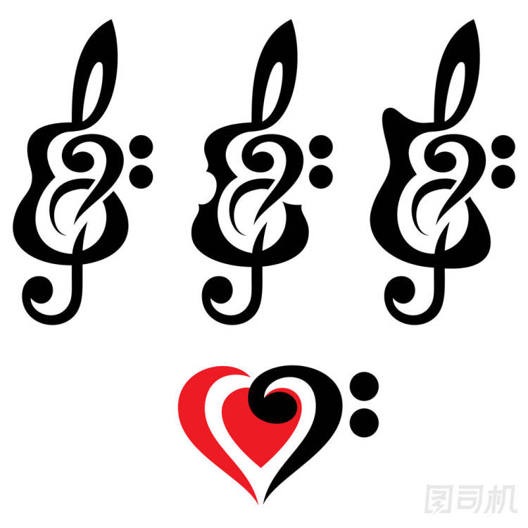 不同的吉他、 小提琴、 高音譜號。Vektor 設(shè)置的標志設(shè)計模式