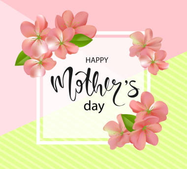 幸福的母親一天背景與美麗的花朵。與手繪刻字的賀卡。矢量圖模板，橫幅。壁紙、 傳單、 邀請、 海報(bào)、 宣傳