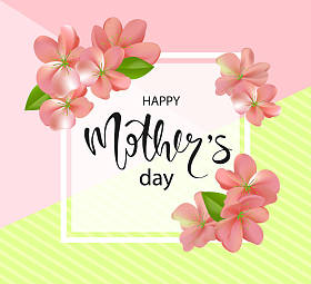 幸福的母亲一天背景与美丽的花朵。与手绘刻字的贺卡。矢量图模板,横幅。壁纸、 传单、 邀请、 海报、 宣传