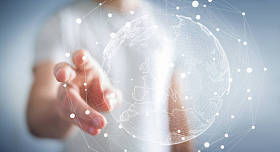 商人接触地球 3d 渲染上的全球网络