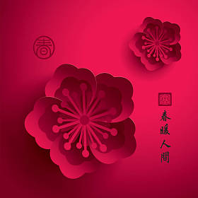 中国新的一年。开花的纸图形