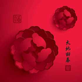 中国新的一年。开花的纸图形