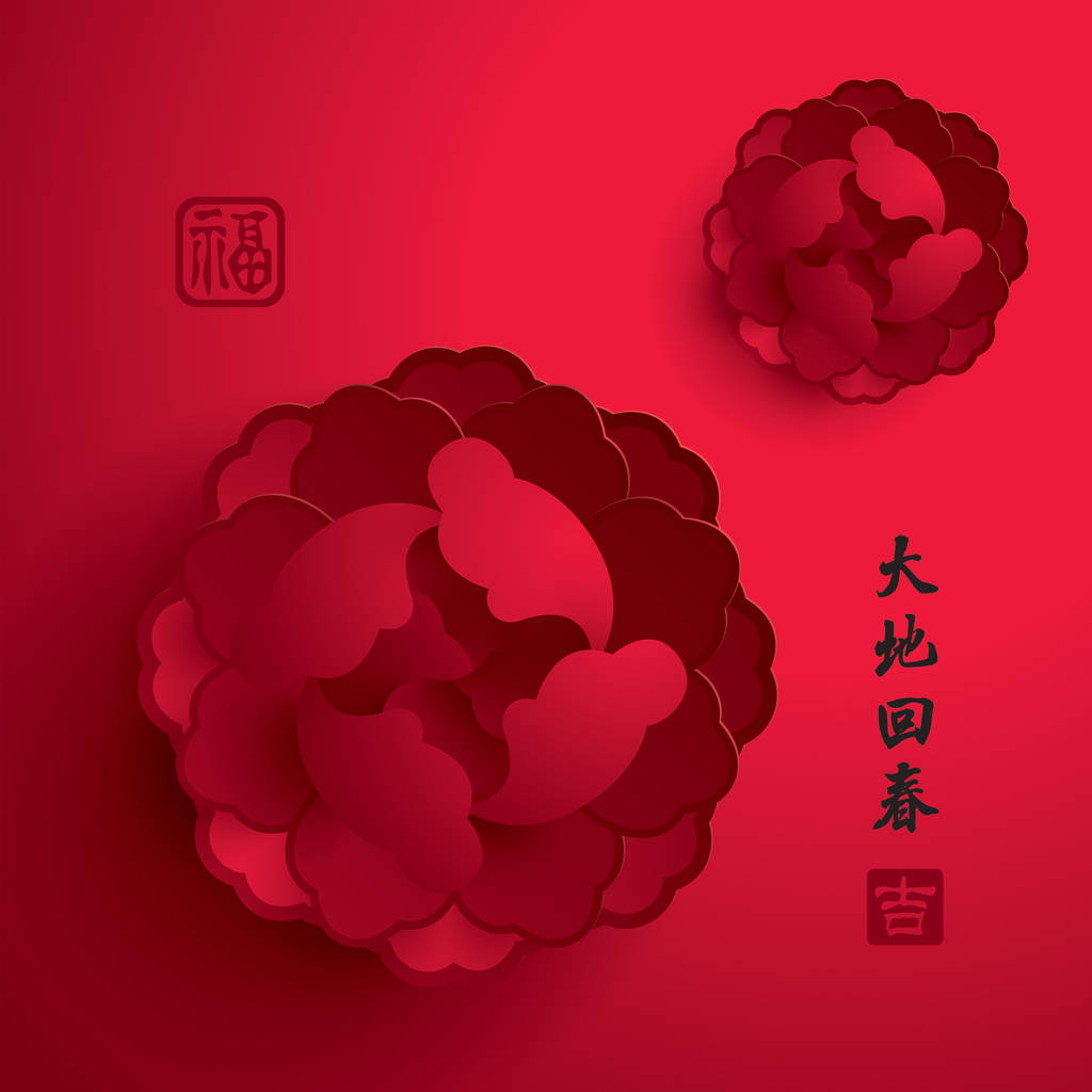 中国新的一年。开花的纸图形