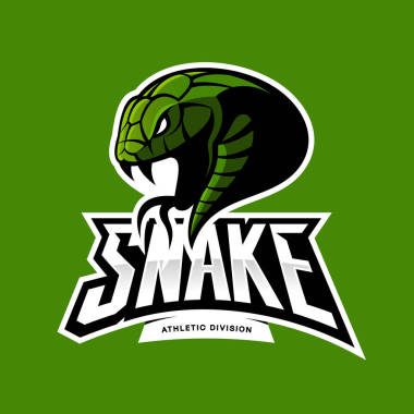 绿色背景上孤立的愤怒的蛇运动矢量标志概念