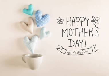 母亲节的消息与蓝心靠垫照片