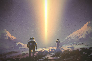 宇航員走到神秘光梁從天空