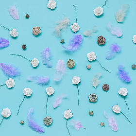 缤纷的人工玫瑰和羽毛图片