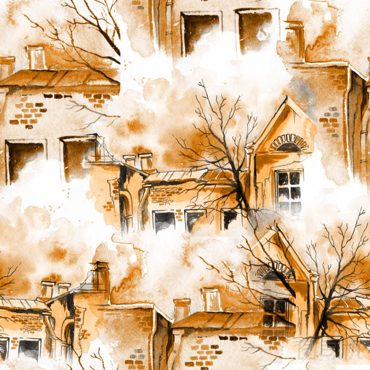 春天，天空，樹木，房屋照片