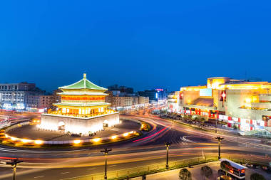 西安鐘樓在黃昏圖片