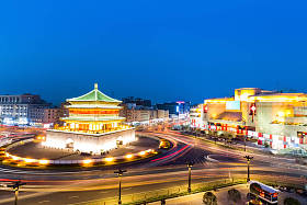 西安钟楼在黄昏图片