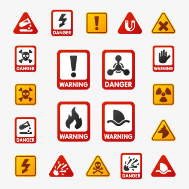 禁止標(biāo)志設(shè)置的行業(yè)生產(chǎn)矢量黃色紅色警告危險符號禁止安全信息和保護(hù)沒有允許的警告信息