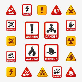 禁止标志设置的行业生产矢量黄色红色警告危险符号禁止安全信息和保护没有允许的警告信息