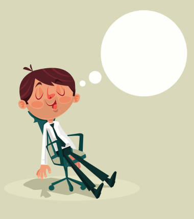 商人办公室工人字符睡觉和做梦白天工作。矢量平面卡通插画