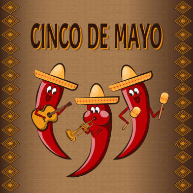 庆祝背景 Cinco De Mayo，用三个卡通辣椒
