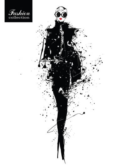 在素描風(fēng)格的時(shí)尚女孩。復(fù)古海報(bào)