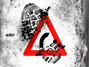 打開畫在白板上與它臟足跡的道路標(biāo)志