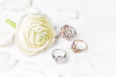 美丽的玫瑰和戒指珠宝