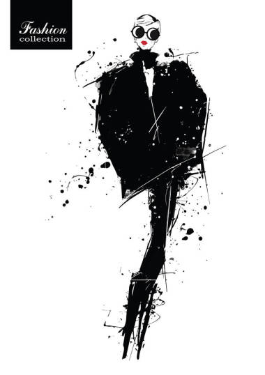 在素描風(fēng)格的時(shí)尚女孩。復(fù)古海報(bào)