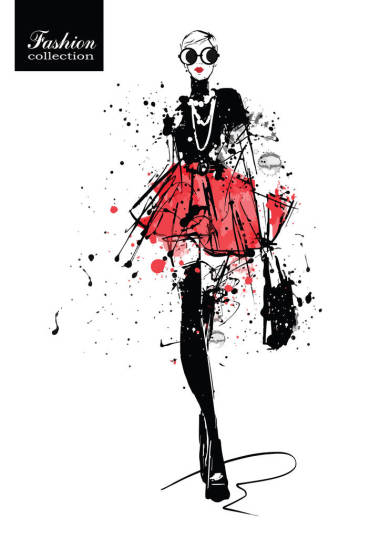 在素描風(fēng)格的時(shí)尚女孩。復(fù)古海報(bào)