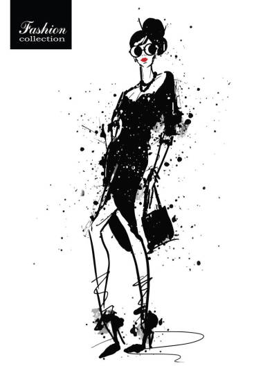 在素描風(fēng)格的時(shí)尚女孩。復(fù)古海報(bào)